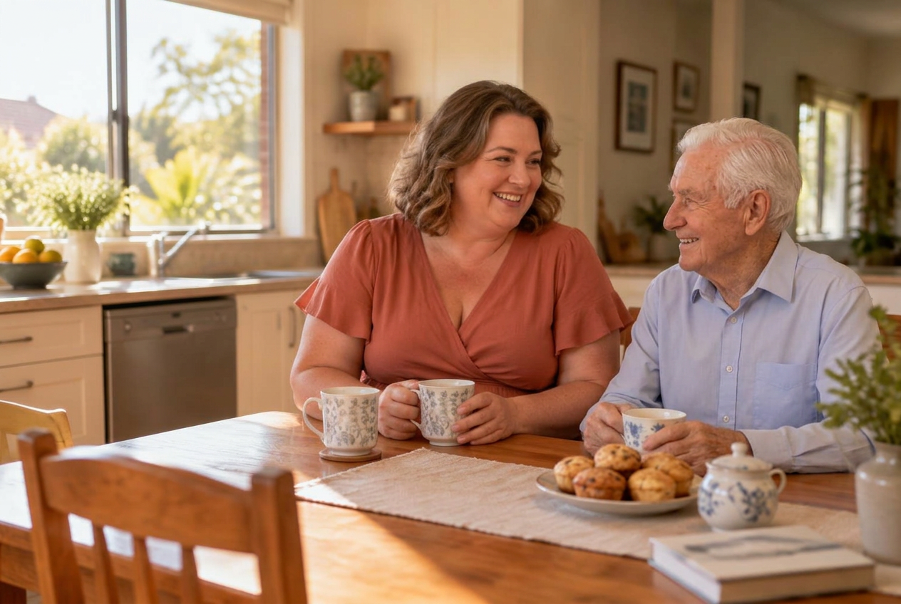 A Vita companion sharing tea with a client